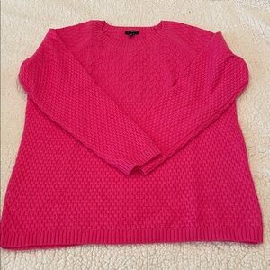 TALBOTS Textured Hot Pink 70 Nylon/30 Lambswool Crewneck Sweater Large | EUC